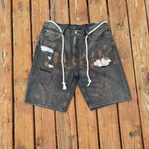 Gray Distressed Jean Shorts with Drawstring Waist